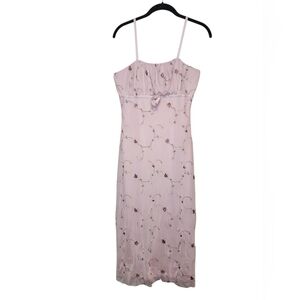 EVOLUTIONARY Pink Floral Embroidered Mesh Midi Dress Size Large
